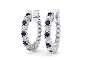 1/2 Carat Sapphire & Diamond Hoop Earrings in 14K White Gold (4.60 g), 1/2 Inch,  by SuperJeweler