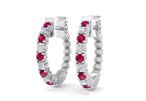 1/2 Carat Ruby & Diamond Hoop Earrings in 14K White Gold (4.60 g), 1/2 Inch,  by SuperJeweler