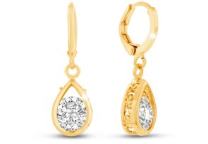 Swarovski Elements Crystal Pear Shape Drop Earrings in Yellow Gold Overlay, 3/4 Inch by SuperJeweler