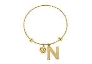 „N“ Initial Expandable Wire Bangle Bracelet in Yellow Gold, 7 Inch by SuperJeweler
