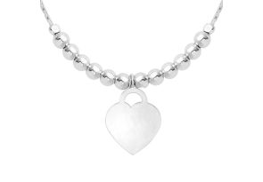 Sterling Silver Adjustable Bead Bracelet w/ Sterling Silver Beads & Heart Charm, 7 Inch by SuperJeweler