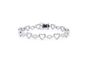 110 Natural Diamond Heart Bracelet in Platinum Overlay, 7 Inches,  by SuperJeweler