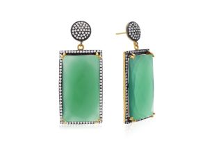 30 Carat Emerald & Crystal Dangle Earrings in 14K Yellow Gold Over Sterling Silver by Sundar Gem