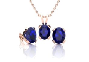 3 Carat Oval Shape Sapphire Necklace & Earring Set in 14K Rose Gold Over Sterling Silver by SuperJeweler