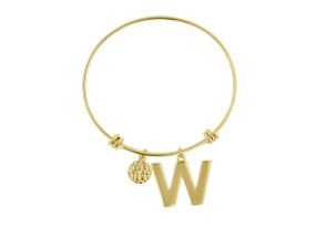 „W“ Initial Expandable Wire Bangle Bracelet in Yellow Gold, 7 Inch by SuperJeweler