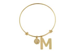 „M“ Initial Expandable Wire Bangle Bracelet in Yellow Gold, 7 Inch by SuperJeweler