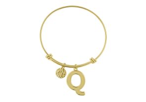 „Q“ Initial Expandable Wire Bangle Bracelet in Yellow Gold, 7 Inch by SuperJeweler