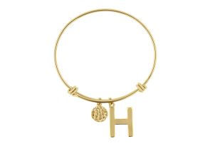 „H“ Initial Expandable Wire Bangle Bracelet in Yellow Gold, 7 Inch by SuperJeweler