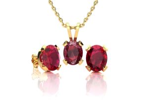 3 Carat Oval Shape Ruby Necklace & Earring Set in 14K Yellow Gold Over Sterling Silver by SuperJeweler