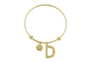 „D“ Initial Expandable Wire Bangle Bracelet in Yellow Gold, 7 Inch by SuperJeweler