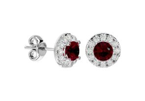1 Carat Ruby & Halo Diamond Stud Earrings in 14K White Gold (3 g),  by SuperJeweler