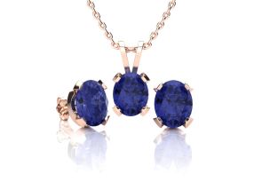 3 Carat Oval Shape Tanzanite Necklace & Earring Set in 14K Rose Gold Over Sterling Silver by SuperJeweler