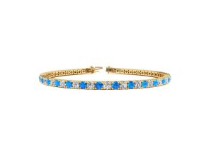6 Carat Blue Topaz & Diamond Tennis Bracelet in 14K Yellow Gold (12.1 g), 9 Inches,  by SuperJeweler