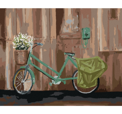 Maľovanie podľa čísel – BICYKEL S KOŠÍKOM KVETÍN Rámovanie: vypnuté plátno na rám, Rozmer: 80×100 cm