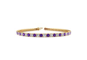 3 1/2 Carat Amethyst & Diamond Tennis Bracelet in 14K Yellow Gold (10.6 g), 8 Inches,  by SuperJeweler