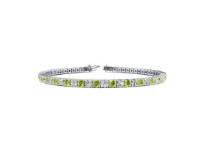 3 1/2 Carat Peridot & Diamond Tennis Bracelet in 14K White Gold (10.6 g), 8 Inches,  by SuperJeweler