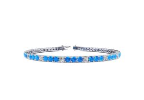 6 1/3 Carat Blue Topaz & Diamond Alternating Tennis Bracelet in 14K White Gold (12.1 g), 9 Inches,  by SuperJeweler