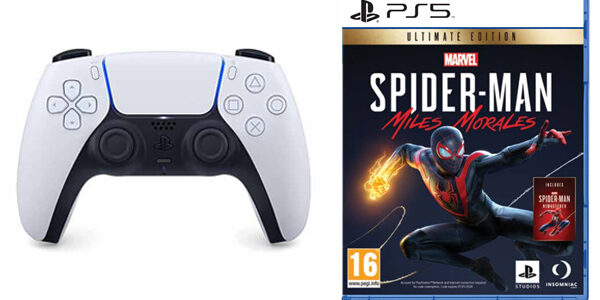 PlayStation 5 DualSense Wireless Controller, black & white + Marvel’s Spider-Man: Miles Morales CZ (Ultimate Edition) CFI-ZCT1W