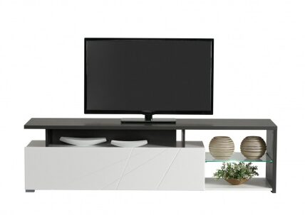 Televízny stolík s osvetlením alaric – biela/dub čierny