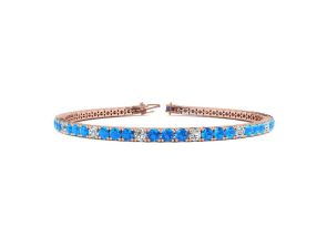 5 1/4 Carat Blue Topaz & Diamond Alternating Tennis Bracelet in 14K Rose Gold (10.1 g), 7.5 Inches,  by SuperJeweler