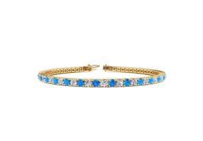 4 Carat Blue Topaz & Diamond Tennis Bracelet in 14K Yellow Gold (11.3 g), 8.5 Inches,  by SuperJeweler
