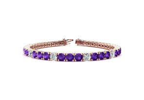 11 1/5 Carat Amethyst & Diamond Alternating Tennis Bracelet in 14K Rose Gold (14.6 g), 8.5 Inches,  by SuperJeweler