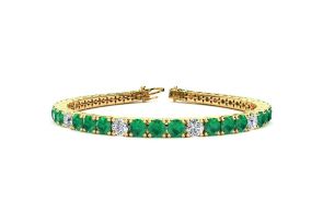 14 Carat Emerald Cut & Diamond Alternating Tennis Bracelet in 14K Yellow Gold (15.4 g), 9 Inches,  by SuperJeweler