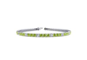 3 1/2 Carat Peridot & Diamond Alternating Tennis Bracelet in 14K White Gold (10 g), 7.5 Inches,  by SuperJeweler