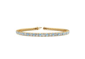 3 Carat Aquamarine & Diamond Tennis Bracelet in 14K Yellow Gold (10.6 g), 8 Inches,  by SuperJeweler