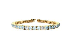 7 1/4 Carat Aquamarine & Diamond Alternating Tennis Bracelet in 14K Yellow Gold (11.1 g), 6 1/2 Inches,  by SuperJeweler