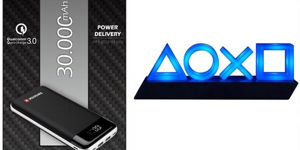 Swissten Black Core Slim Powerbank 30.000 mAh + Playstation 5 Icons Light USB