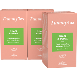 Shape & Detox 1+2 OFFERTS. Détox et brûle-graisse – en 1 seule boisson. Saveur citron. 30 sachets | TummyTox