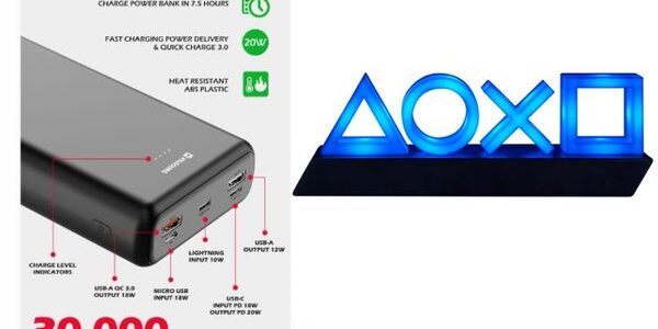 Swissten Power Line Powerbank 30 000 mAh 20W, PD, black + Playstation 5 Icons Light USB