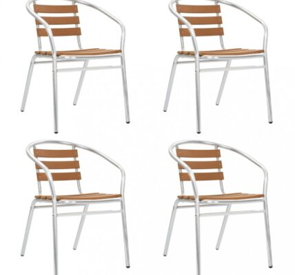 Stohovateľné záhradné stoličky 4 ks strieborná / hnedá Dekorhome,Stohovateľné záhradné stoličky 4 ks strieborná / hnedá Dekorhome