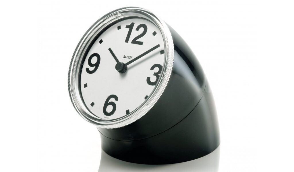 Stolové hodiny, čierne, priem. 7 cm – Alessi