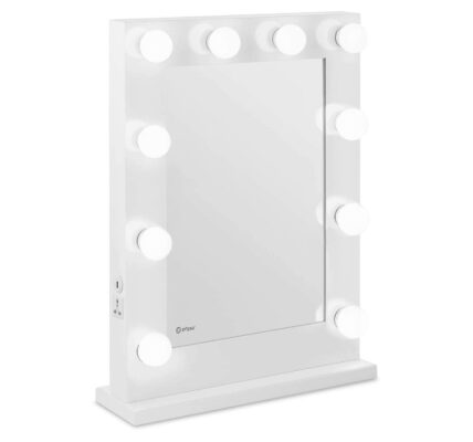Specchio con luci per trucco – bianco – 10 LED – rettangolare