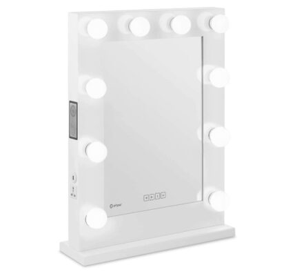 Specchio con luci per trucco – bianco – 10 LED – rettangolare – casse altoparlanti