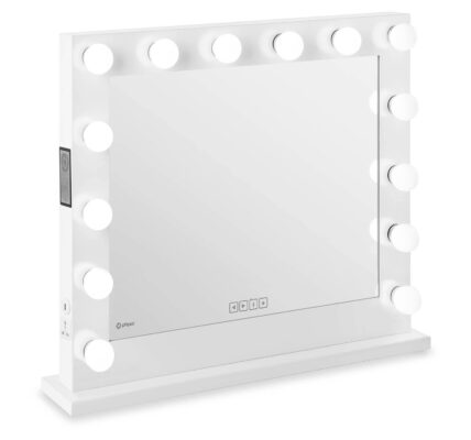 Specchio con luci per trucco – bianco – 14 LED – rettangolare – casse altoparlanti