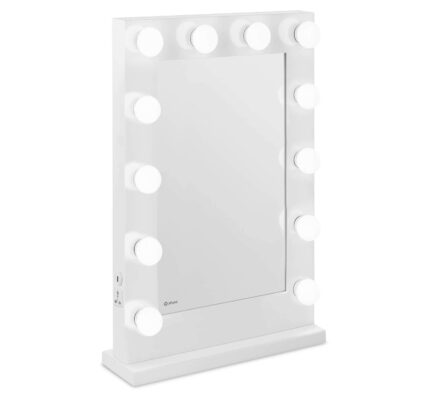 Specchio con luci per trucco – bianco – 12 LED – rettangolare