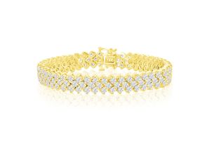 13 Carat Three Row Diamond Men’s Tennis Bracelet in 14K Yellow Gold (27 g), 8 Inches,  by SuperJeweler