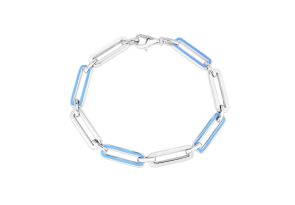 Sterling Silver & Blue Enamel Paperclip Chain Bracelet, 7 Inches by SuperJeweler