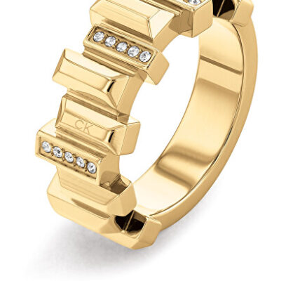 Calvin Klein Štýlový pozlátený prsteň s kryštálmi Luster 35000333 52 mm