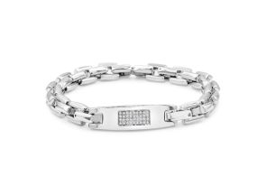 .16 Carat Diamond Men’s ID Bracelet in Stainless Steel, , 8 Inch by SuperJeweler