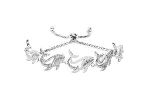 Diamond Accent Whale Adjustable Bolo Bracelet in Platinum Overlay, 7-10 Inches,  by SuperJeweler
