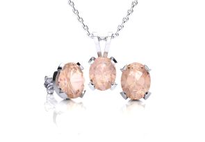 3 Carat Oval Shape Morganite Necklace & Earring Set in Sterling Silver by SuperJeweler