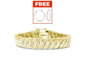 1 Carat Diamond Wave Bracelet w/ Yellow Gold (24 g) Overlay, 7 Inches,  by SuperJeweler