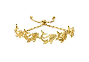 Diamond Accent Whale Adjustable Bolo Bracelet in Yellow Gold Overlay, 7-10 Inches,  by SuperJeweler