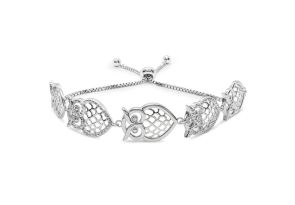Diamond Accent Owl Adjustable Bolo Bracelet in Platinum Overlay, 7-10 Inches,  by SuperJeweler