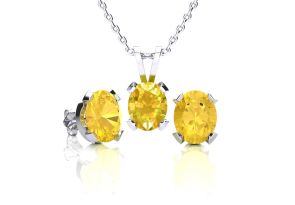 3 Carat Oval Shape Citrine Necklace & Earring Set in Sterling Silver by SuperJeweler