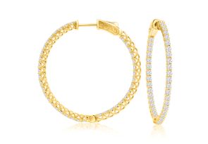 2 Carat Crystal Hoop Earrings in 14K Yellow Gold (7.40 g) Over Sterling Silver, 1.5 Inches by SuperJeweler